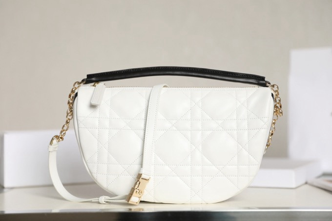 lambskin cannage medium D*or vibe hobo bag white