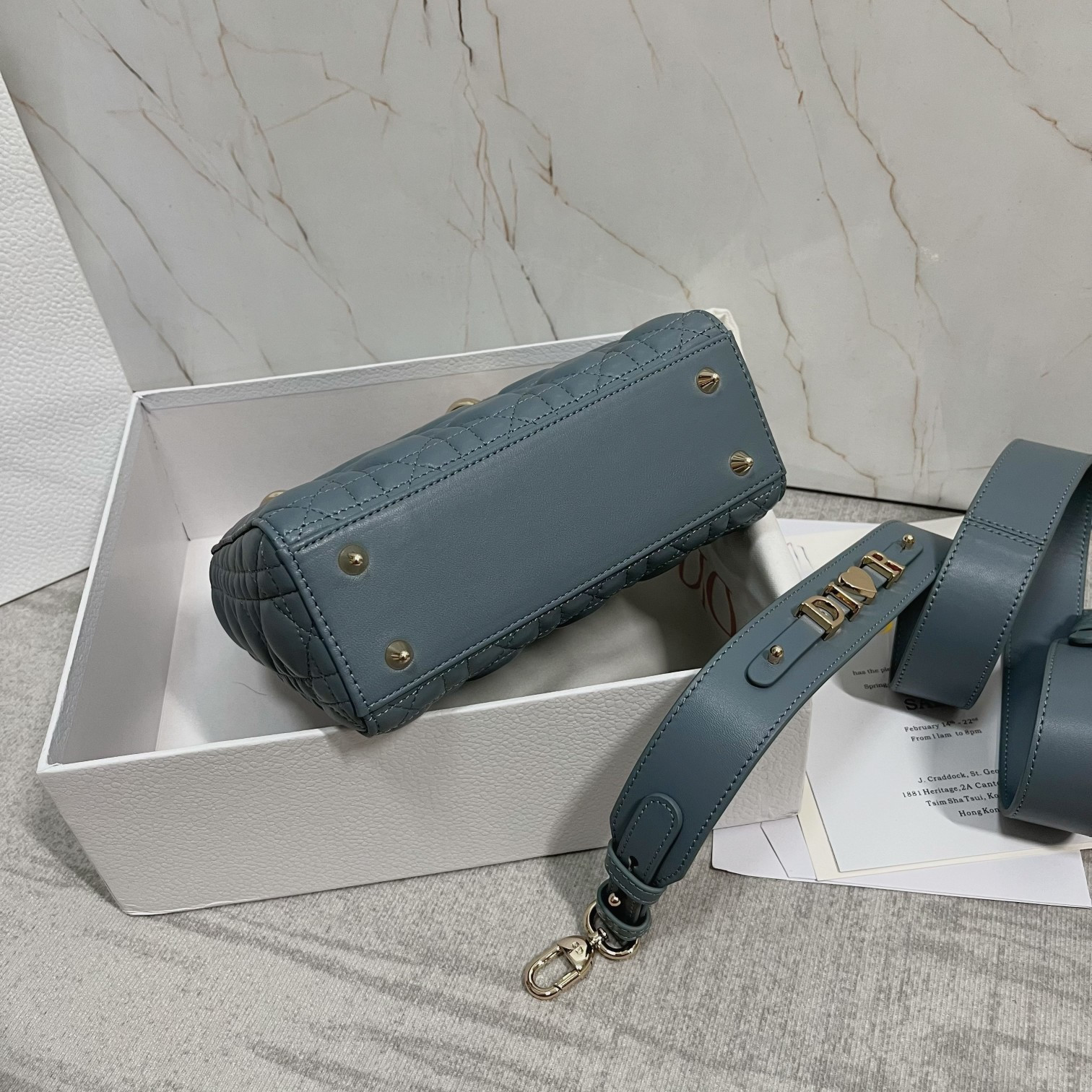 small lady D*or my abcD*or bag cloud blue 8 x 6.5 x 3 inches