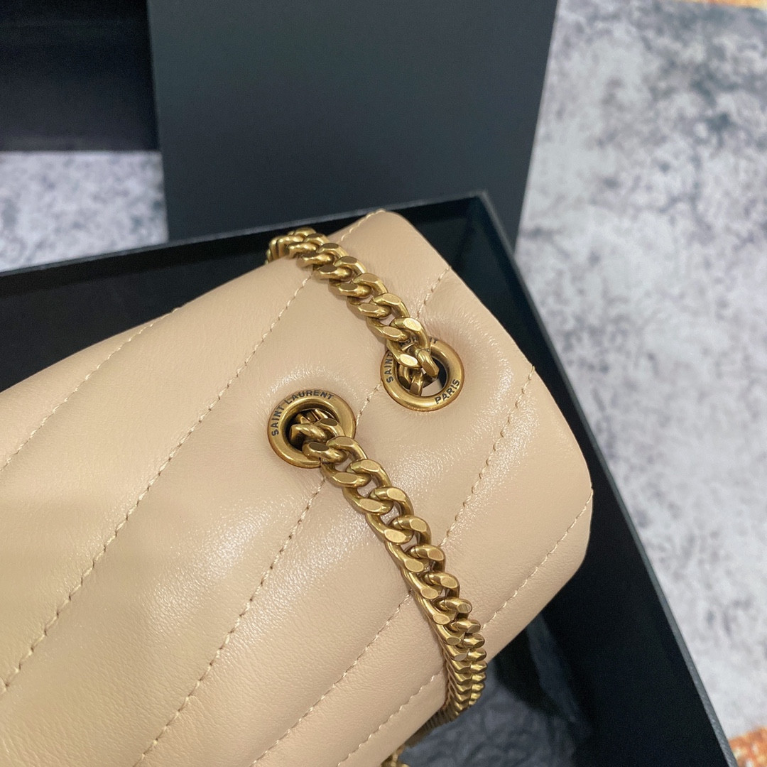 Y*L loulou small in quilted leather light beige 9 x 6.1 x 3.3 inches