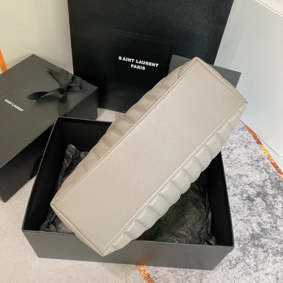 Y*L loulou medium in quilted leather greyish brown 12.5 x 8.6 x 3.5 inches