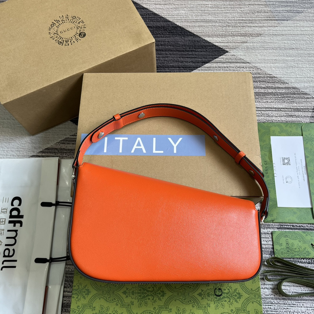 G*u*i horsebit 1955 small shoulder bag orange 10.4"w x 6.7-4.1"h x 3.1-1.6"d