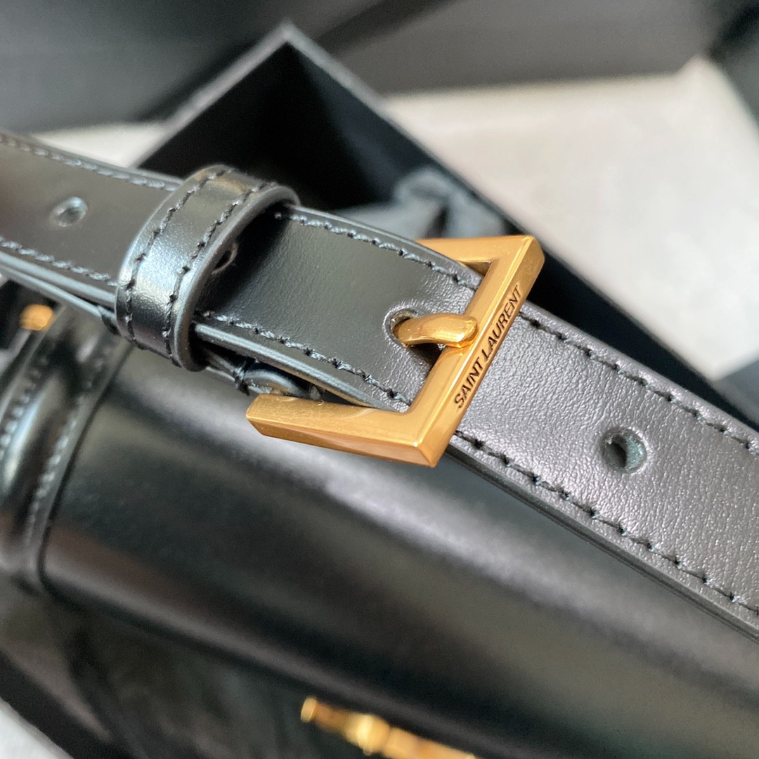 y*l solferino medium satchel in box Sa**t Lau*nt black white 9.1 x 6.3 x 2.4 inches