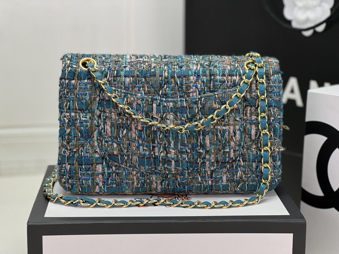 Ch*el classic 11.12 handbag tweed & gold-tone metal   6 × 9.9 × 2.5 in