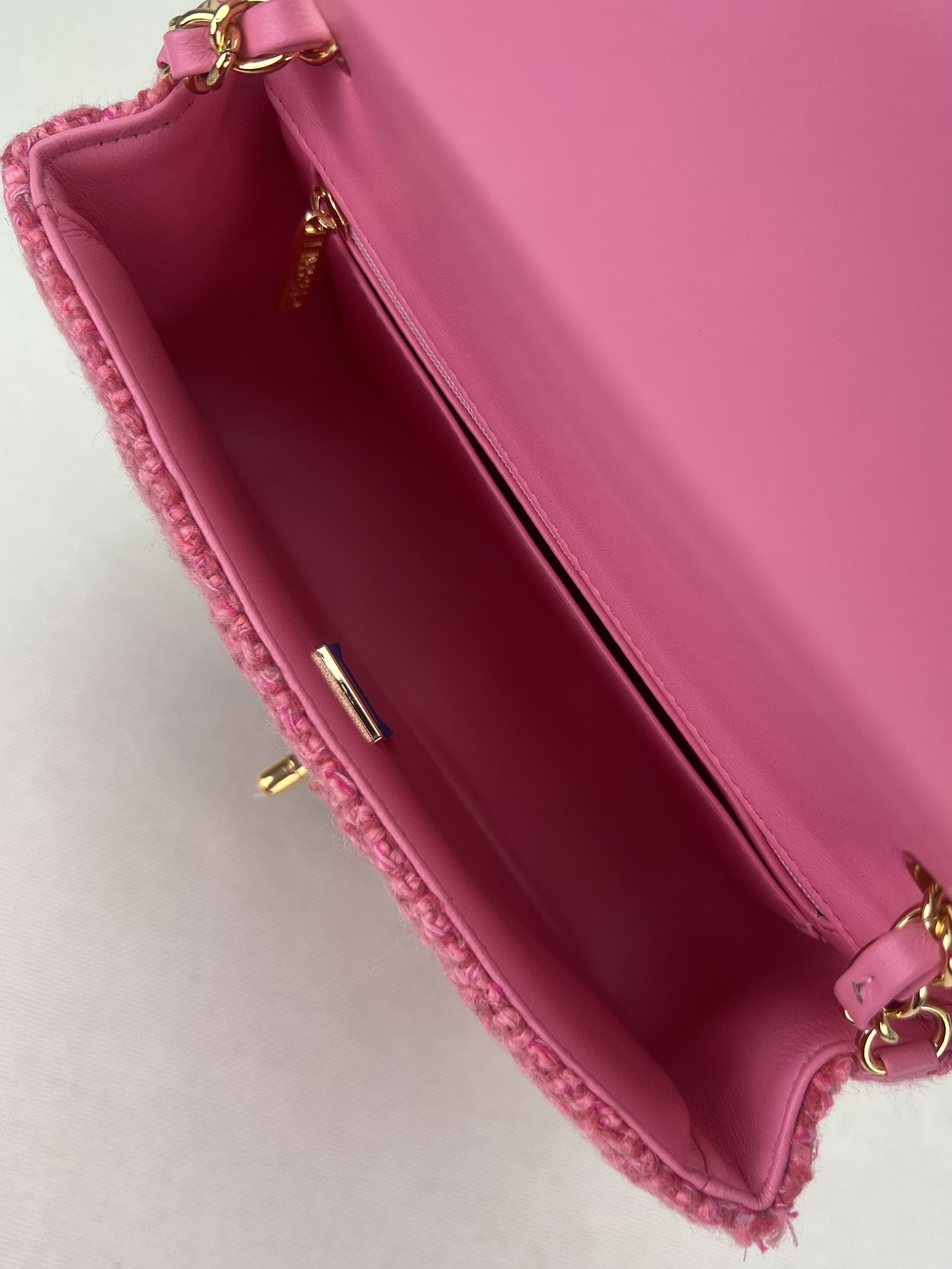 Ch*el mini classic 11.12 handbag tweed & gold-tone metal 4.7 × 7.8 × 2.3 in