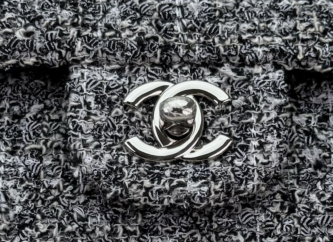 Ch*el mini classic 11.12 handbag tweed & silver-tone metal 4.7 × 7.8 × 2.3 in