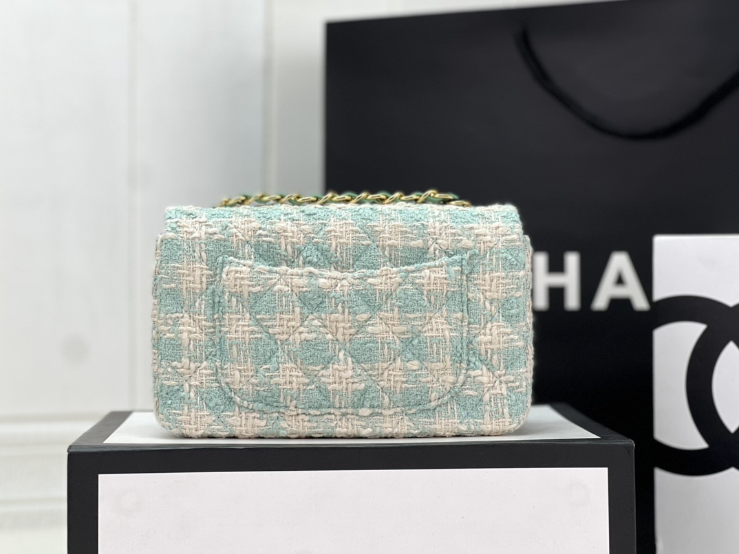 Ch*el mini classic 11.12 handbag tweed & gold-tone metal 4.7 × 7.8 × 2.3 in