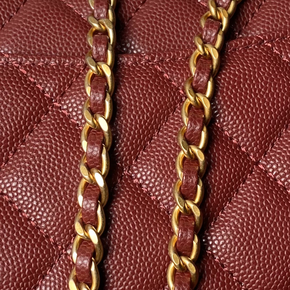 Ch*el wallet on chain grained shiny calfskin & gold-tone metal 12 × 19 × 5 cm