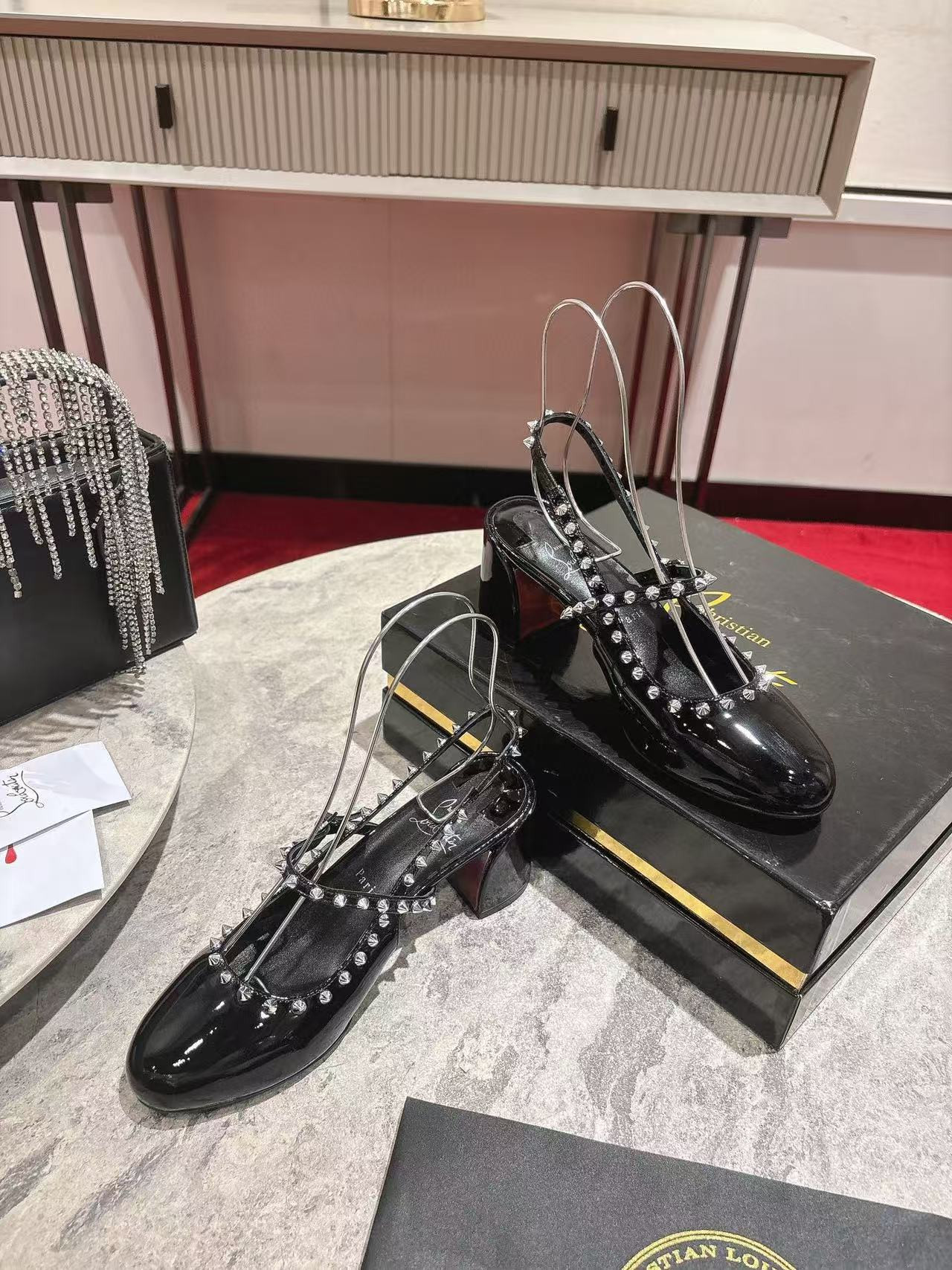 UA Chr1st1an Louboutin Mary Jane Pumps Janispikes Slingback Pumps