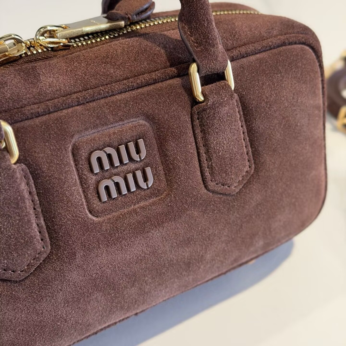 MIU MIU Arcadie Padded Suede Top-handle Bag 27x12x9cm