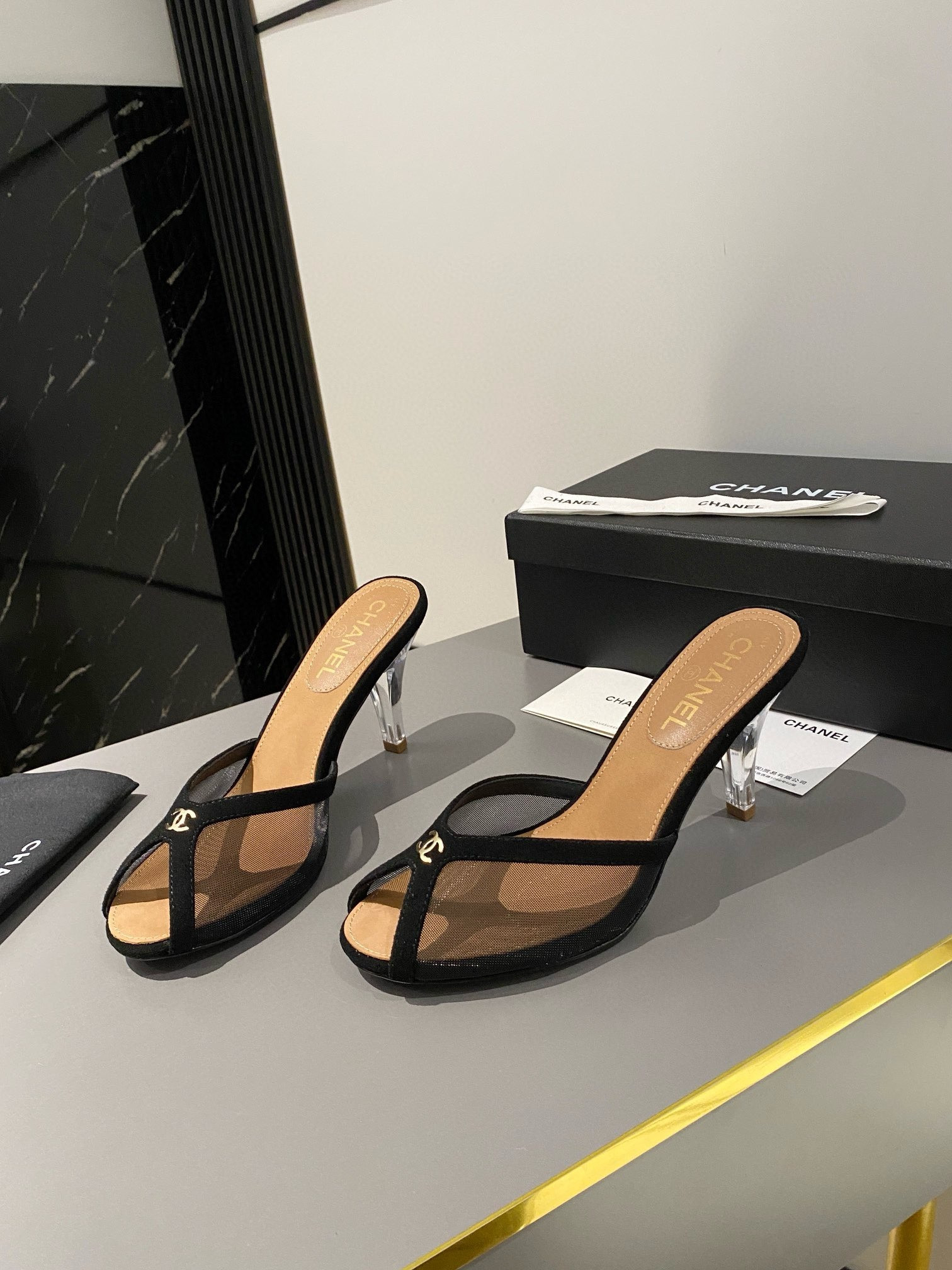 UA Chanel Tulle Open-toe Sandals