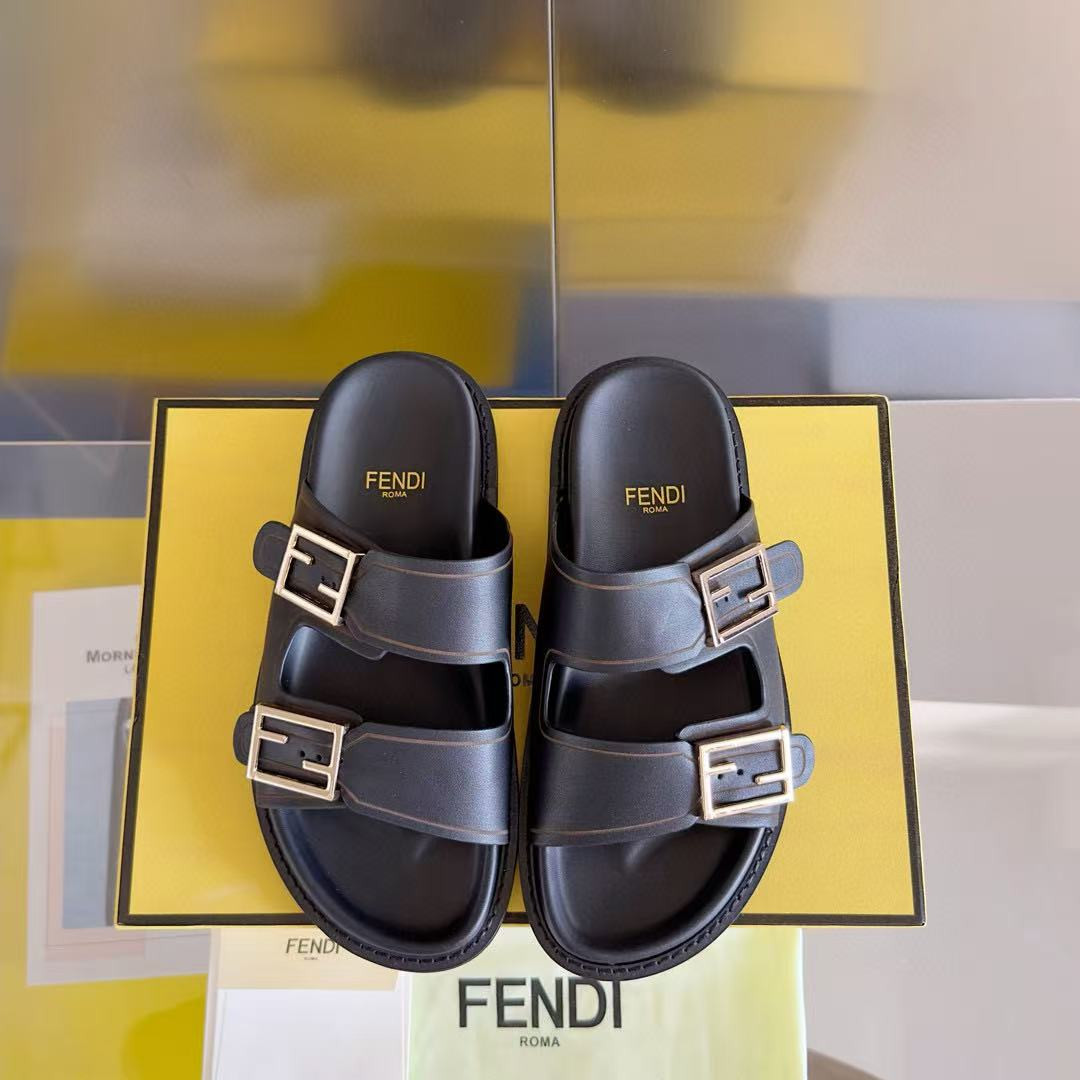 UA F**di Feel Black leather slides