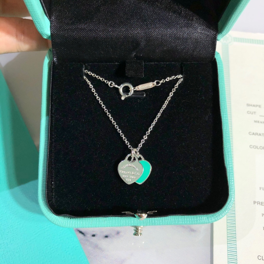 Tiffany & Co. Blue Double Heart Tag Pendant Necklace