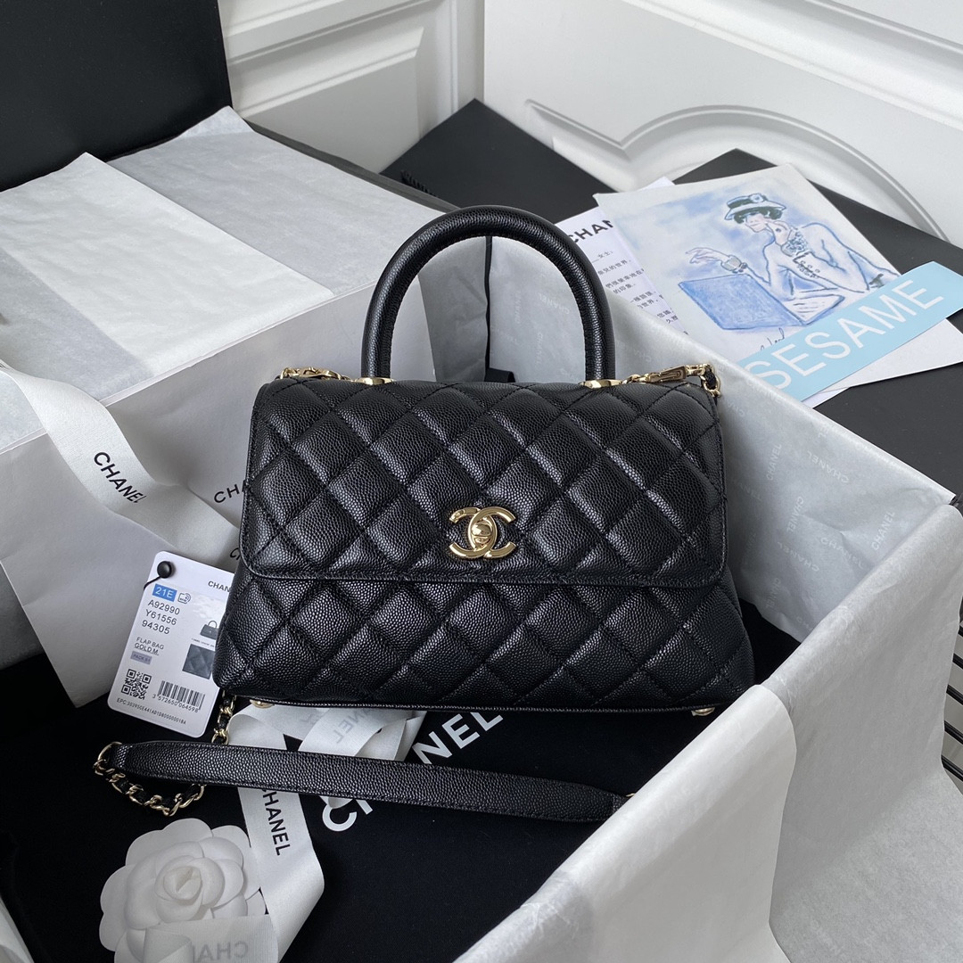 Ch**el COCO Flap Bag with Top Handle A92990 24x14x10cm
