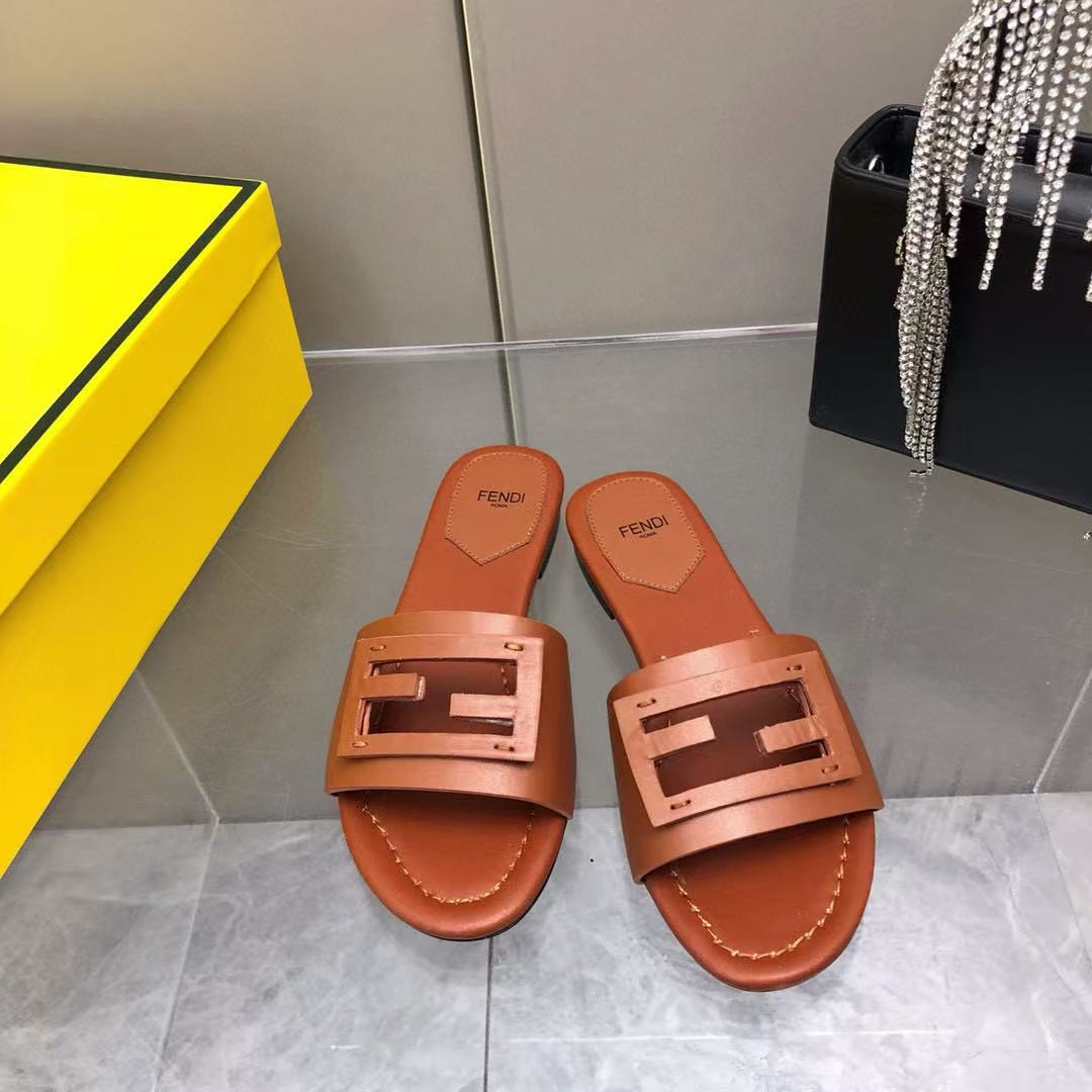UA F**di Baguette Brown Leather Slides