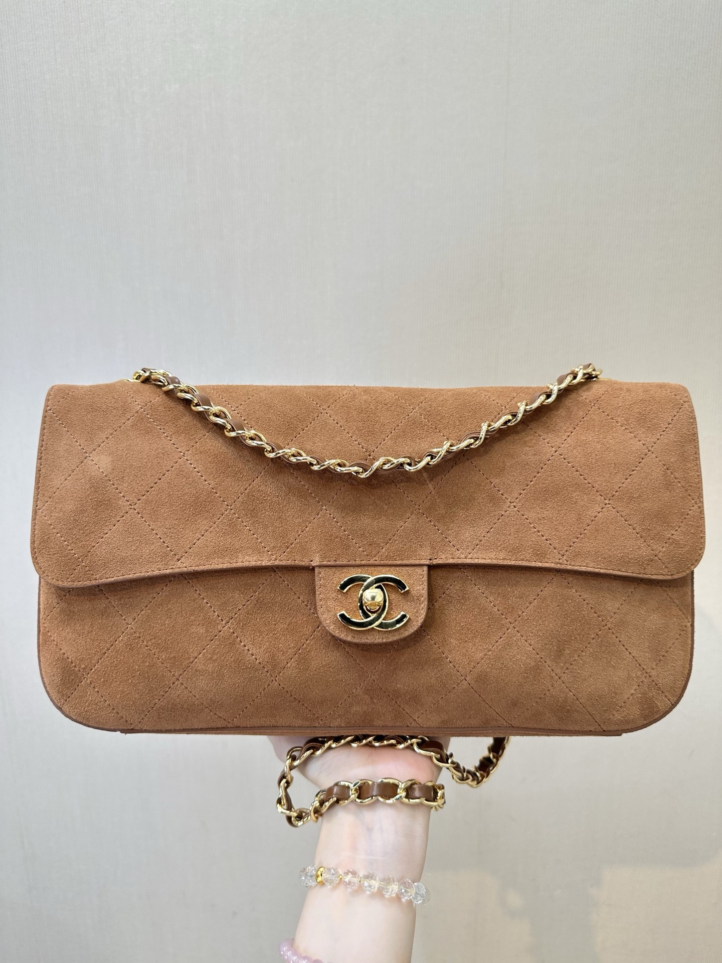 Ch**el Maxi Flap Handbag Brown AS6281 19.5x32x10cm