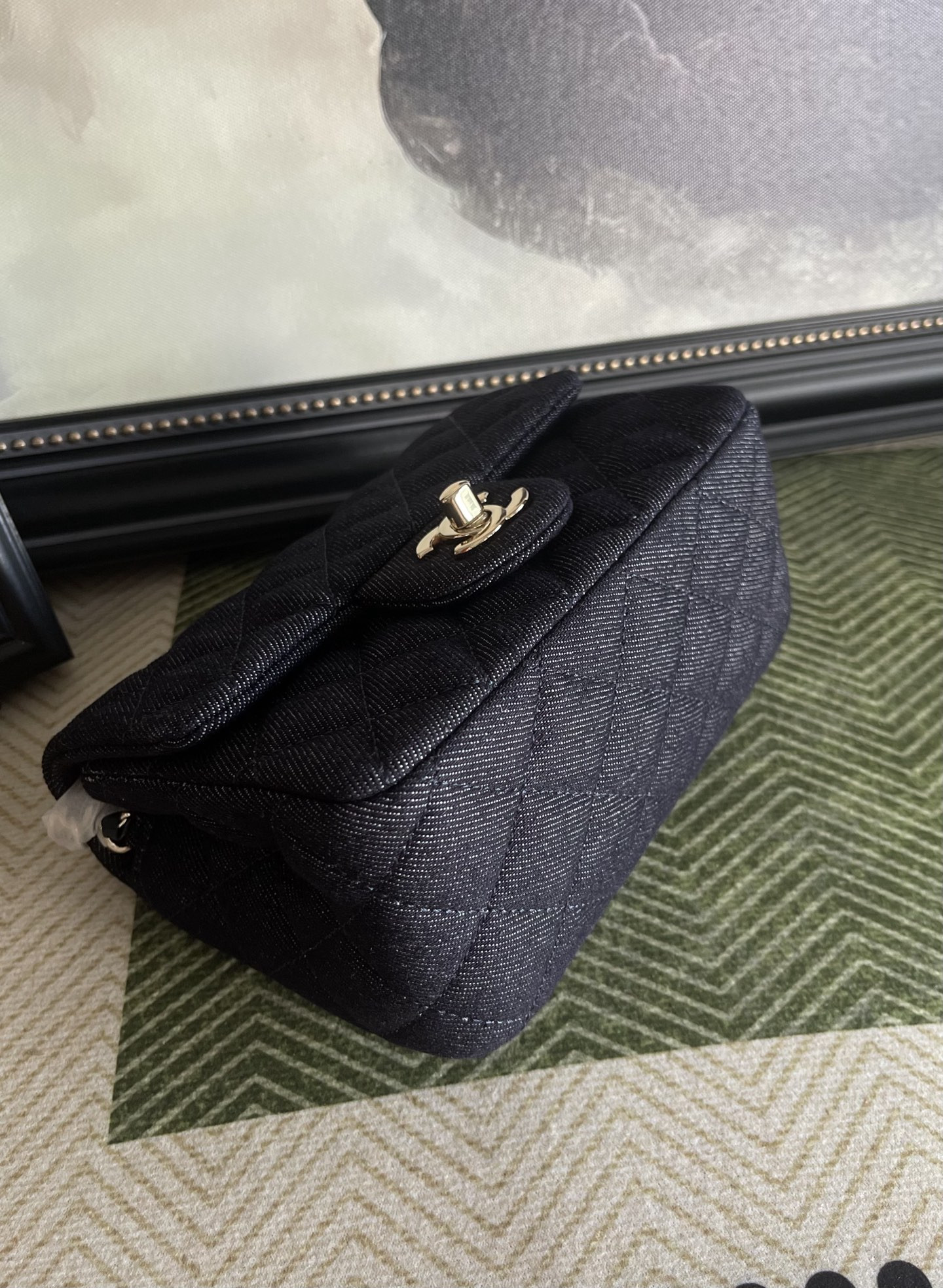 Ch**el Flap Bag Dark De*1m Blue with Light Gold Hardware AS1786 17x12x7cm
