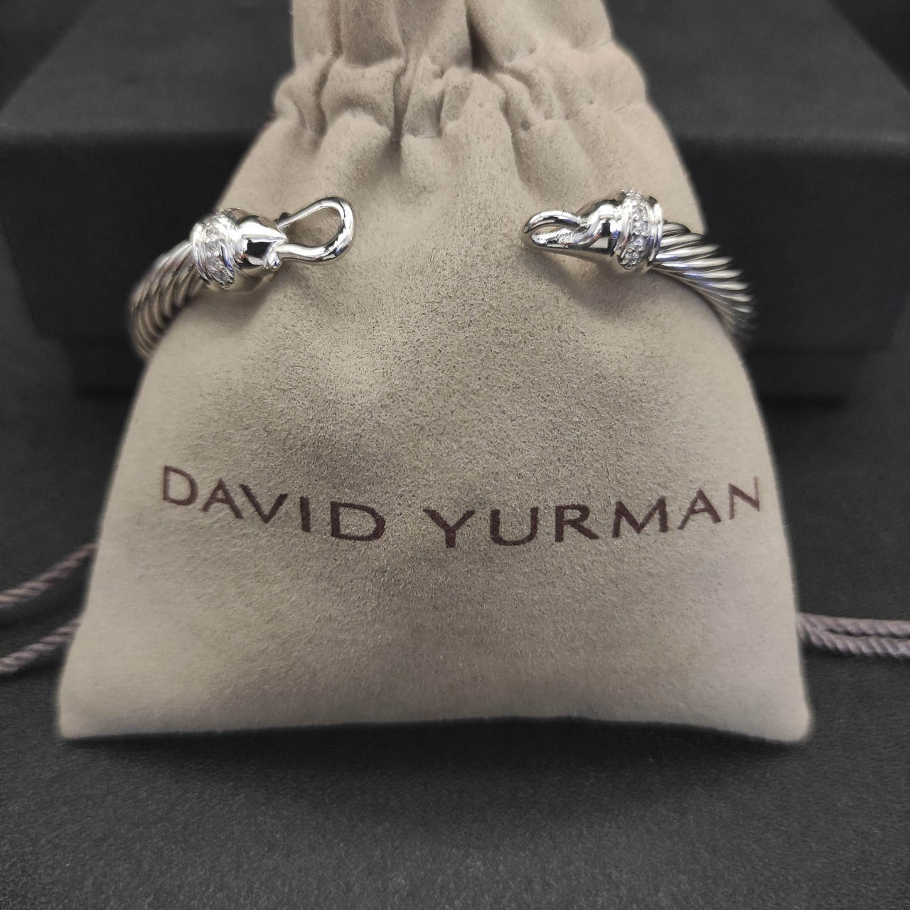 David Yurman 5mm silver Hook With Diamonds Bracelet(wrist circumference 15-19cm)