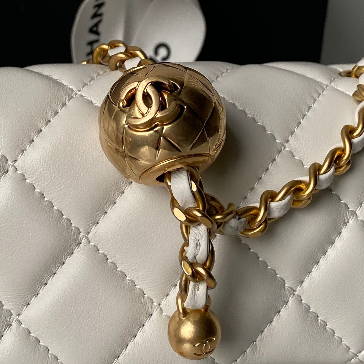 Ch**el MINI FLAP BAG SHINY CALFSKIN & gold-TONE METAL white 4.7 × 7.8 × 2.3 in