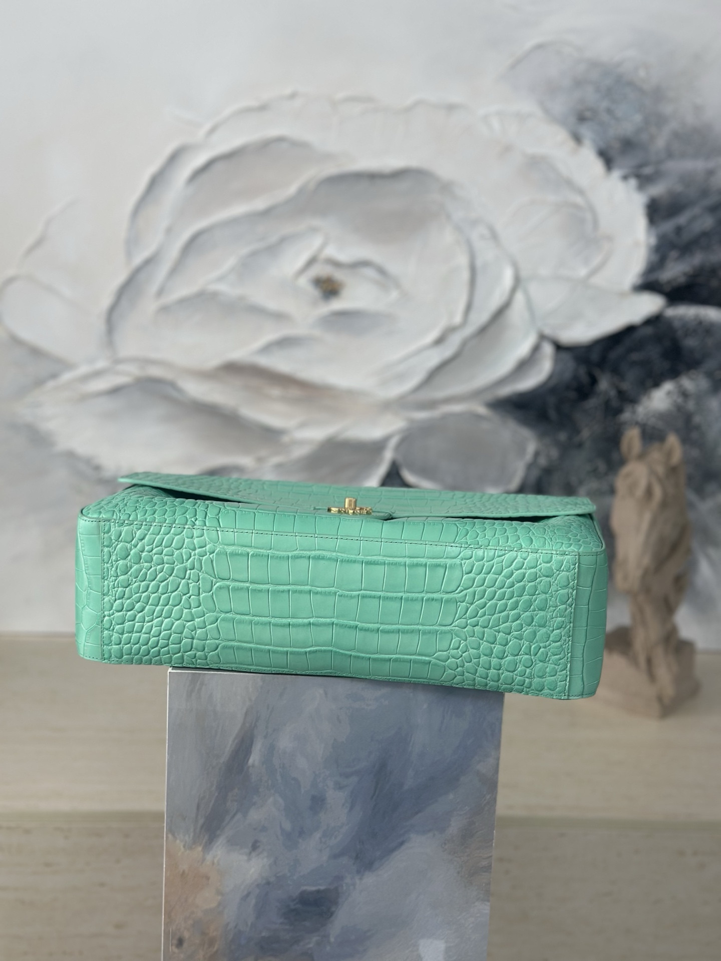 Ch**el Maxi Flap Bag Glacier Blue Gold hardware AS6233 26x38.5x11cm