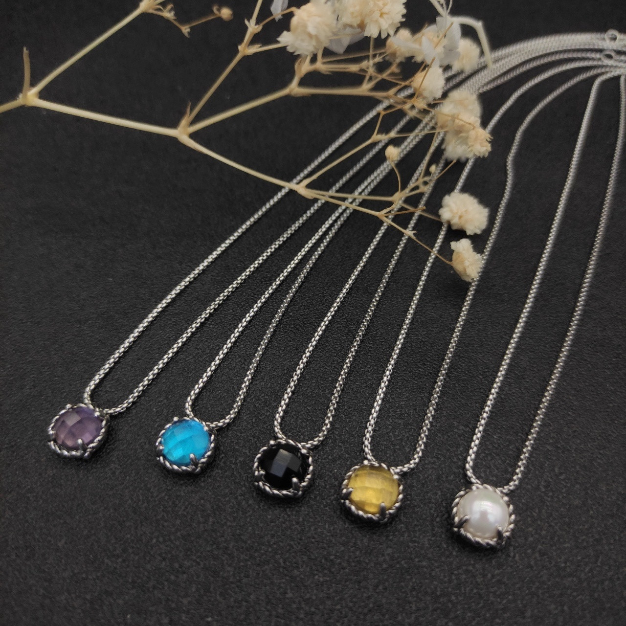 David Yurman four claw gem Necklace(Main stone 8mm, chain thickness 1.5mm, length 45+5cm delay chain)