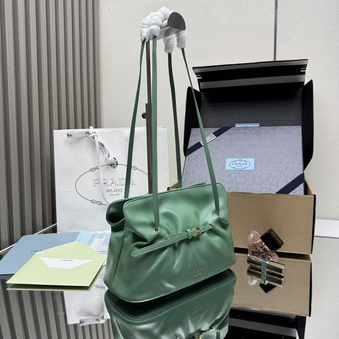 Pra*a Slouchy Lambskin Leather Shoulder Bag 25x18.5x11.5cm