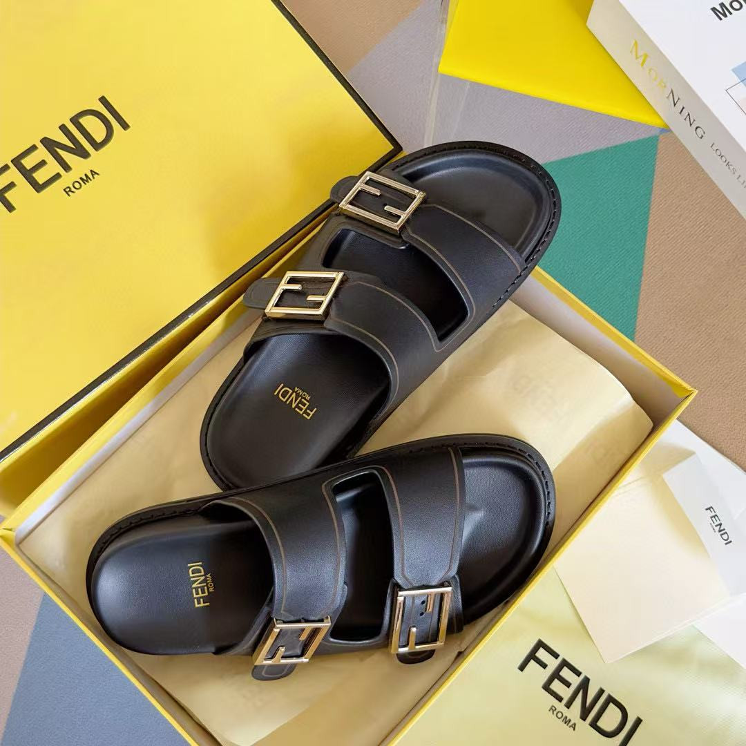 UA F**di Feel Black leather slides