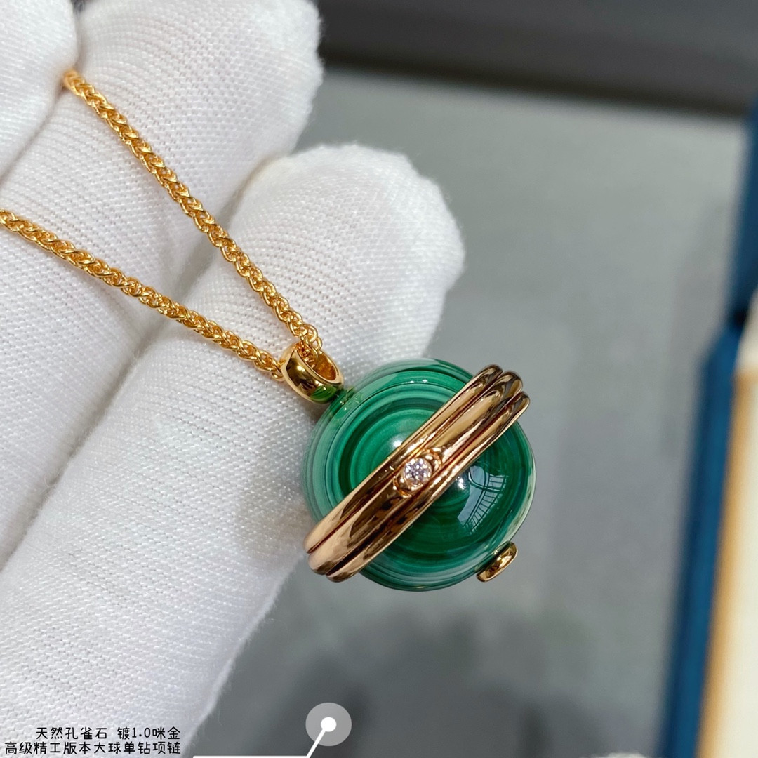 Piaget single D1am0nd natural malachite large ball Necklace