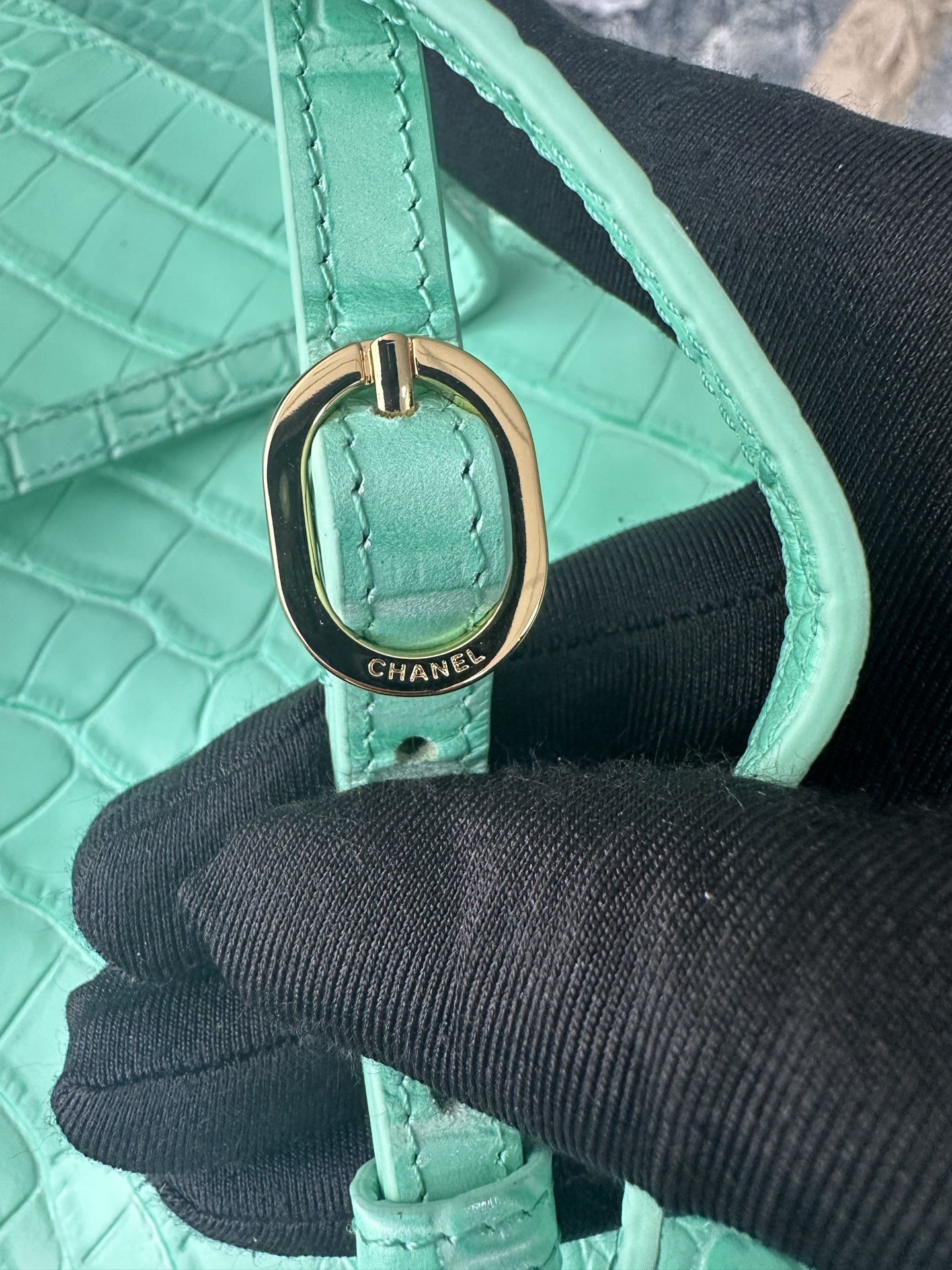 Ch**el Maxi Flap Bag Glacier Blue Gold hardware AS6233 26x38.5x11cm
