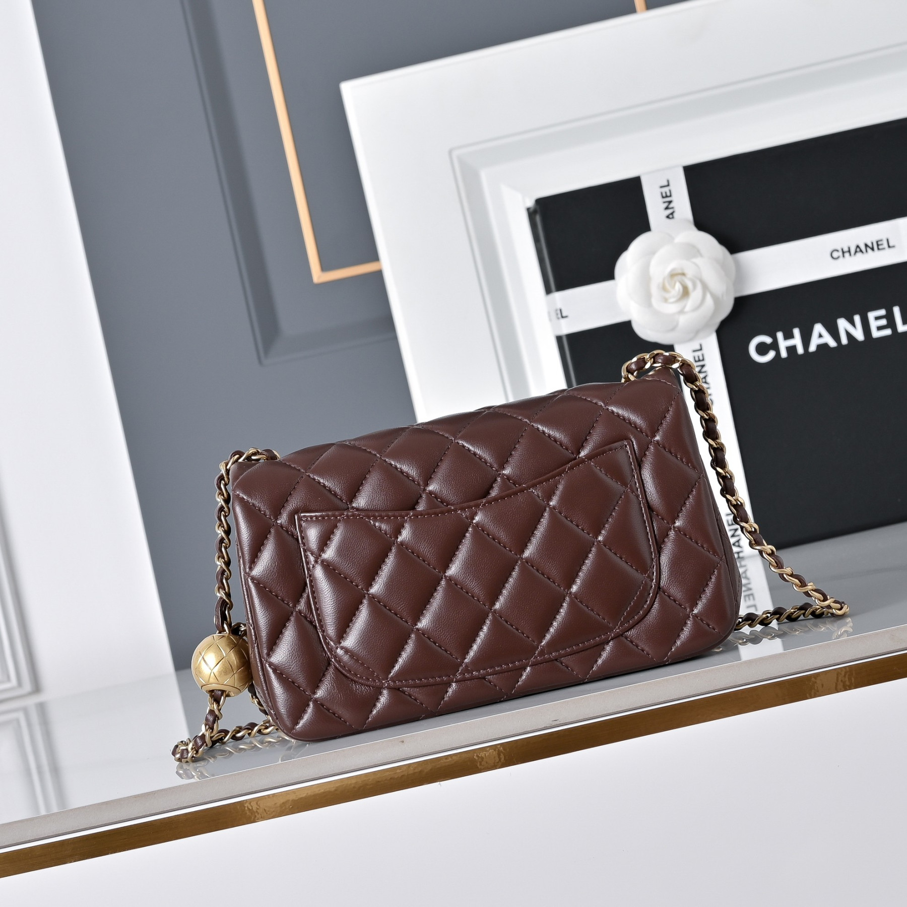 Ch**el flap bag brown as1787 20x13x7cm