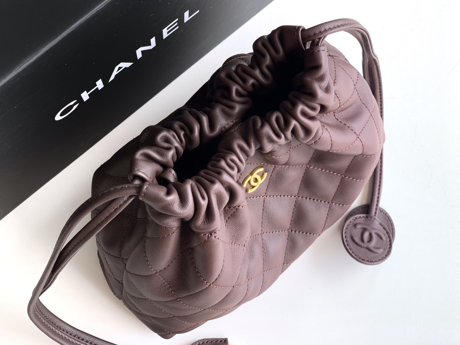 Ch**el clutch with leather strap ap5227 17x22x8cm
