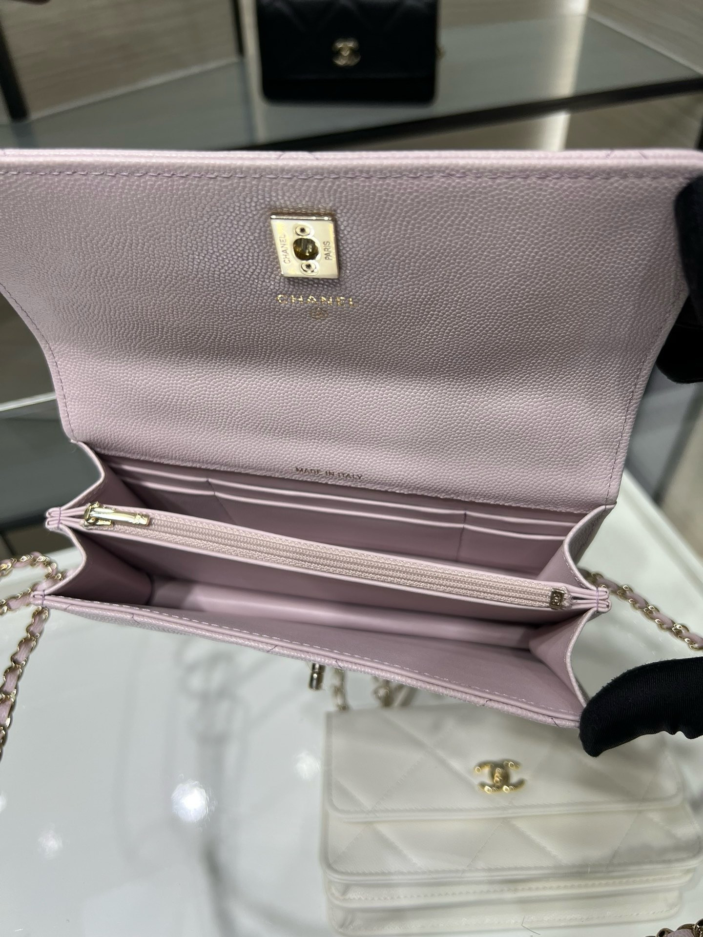 Ch**el flap bag with top handle wallet on chain 11x18.5x6cm