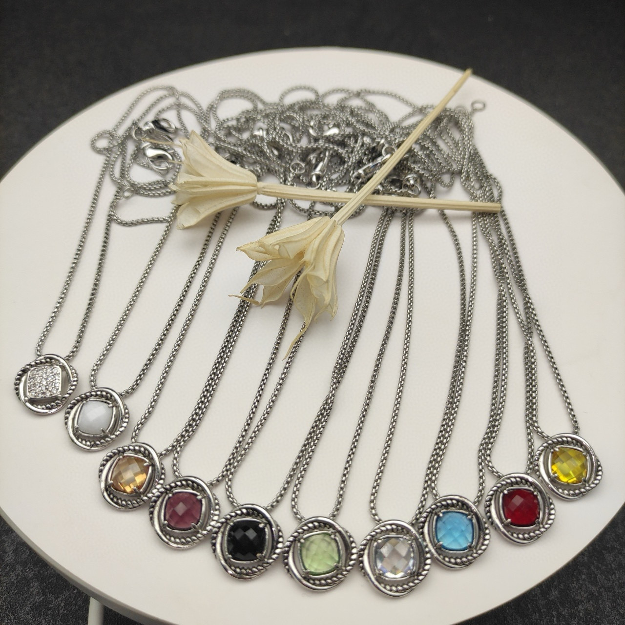 David Yurman Square D1am0nd Necklace(Main stone 7mm, chain thickness 1.5mm, length 45+5cm delay chain)