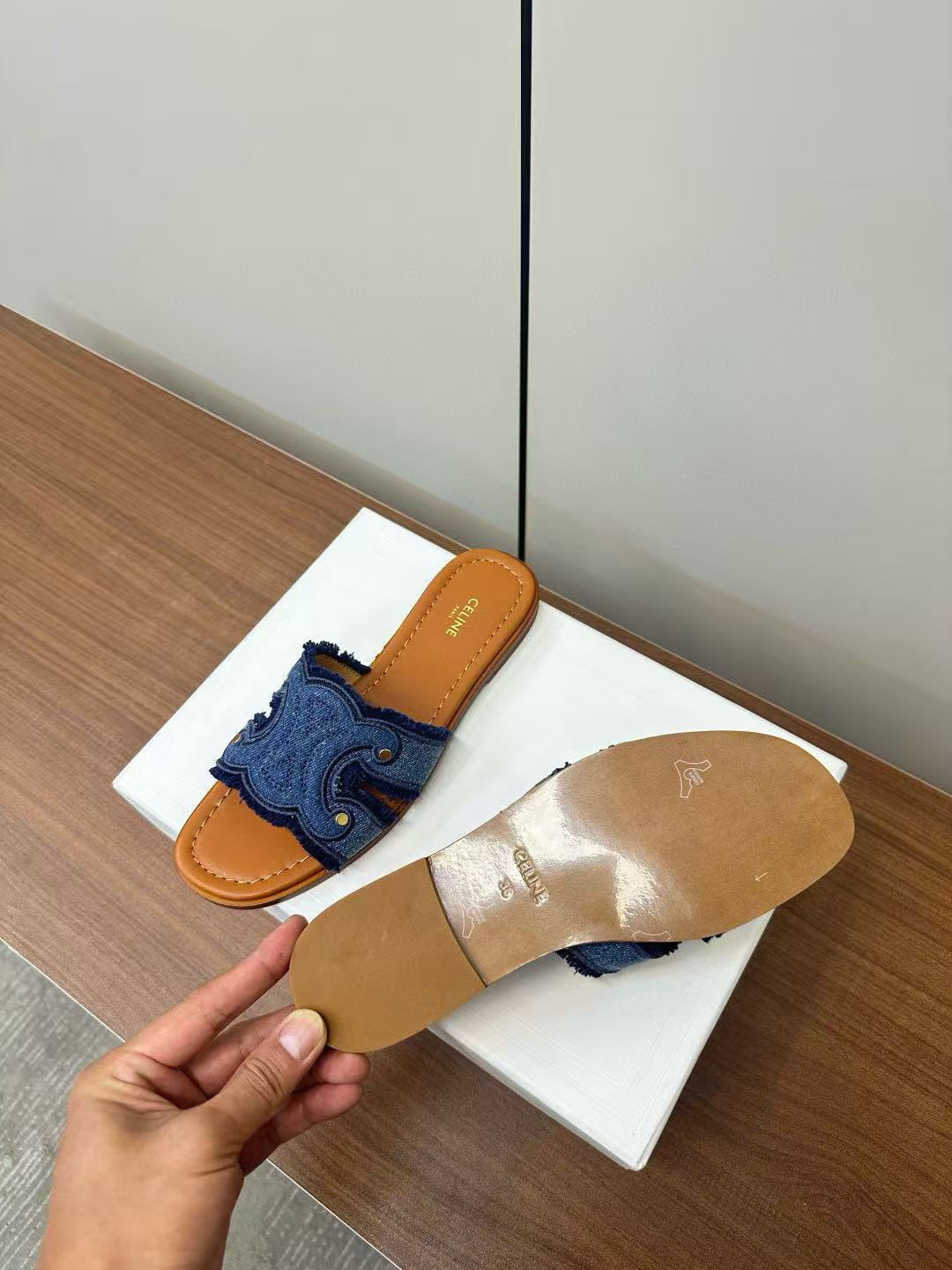 UA Ce1i*e Marina Fringed Mule In De*1m