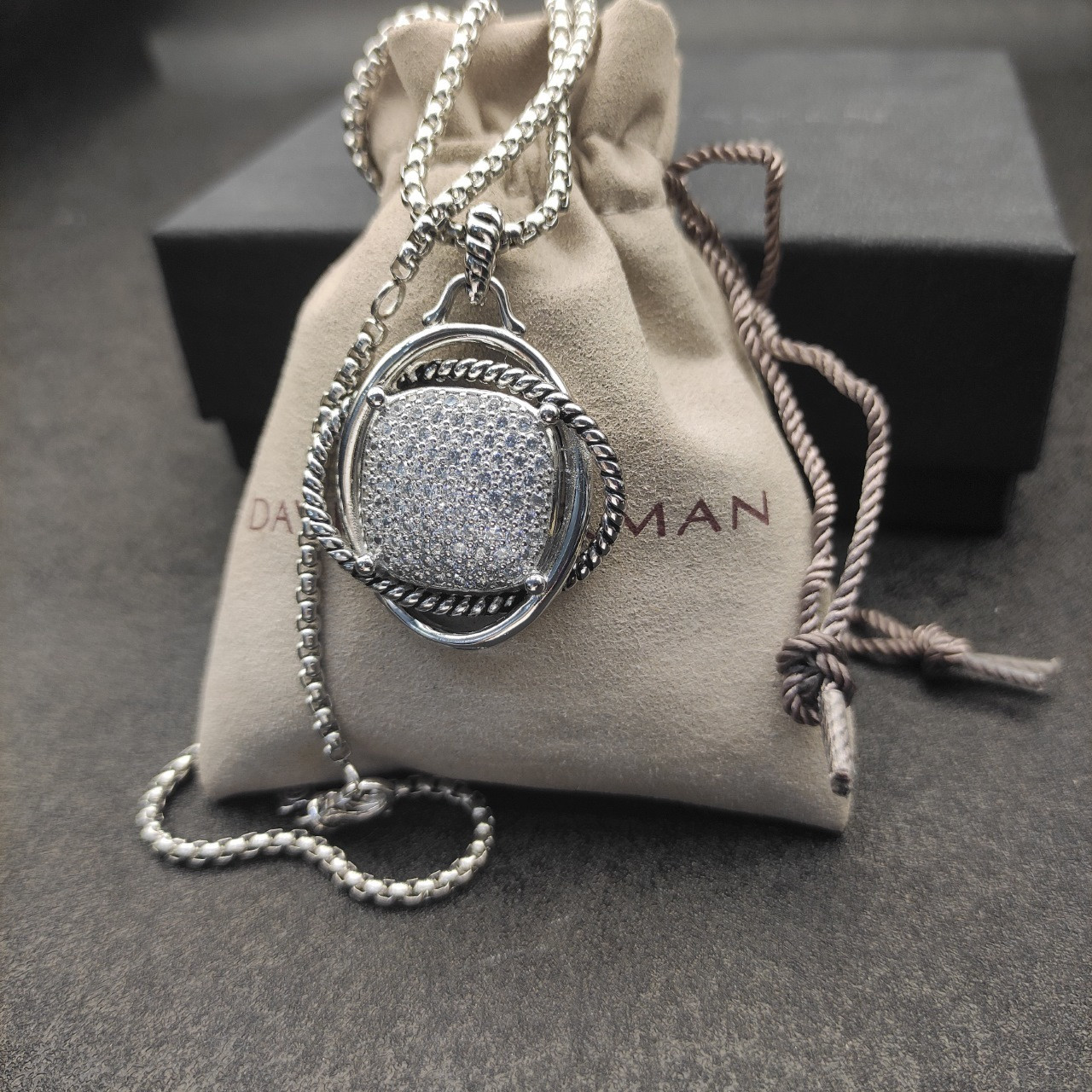 David Yurman 32mm Square D1am0nd Necklace(Chain length 50+5cm delay chain Chain thickness 3mm)