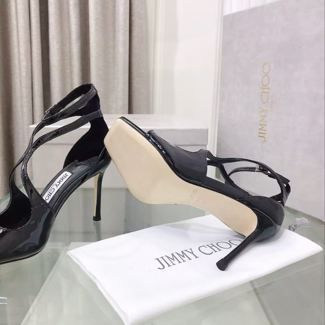 UA J1m*y Ch00 Azia patent leather high-heeled sandals 8.5cm Heel