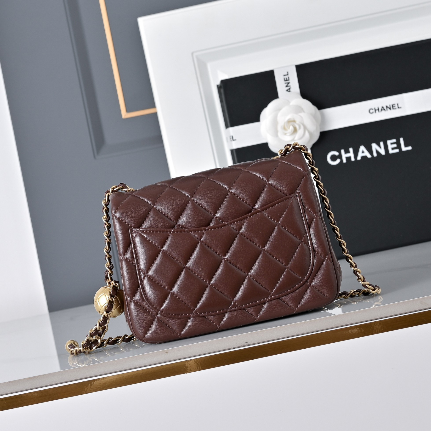 Ch**el Mini Flap Bag Coffee Brown AS1786 13.5x17x8cm