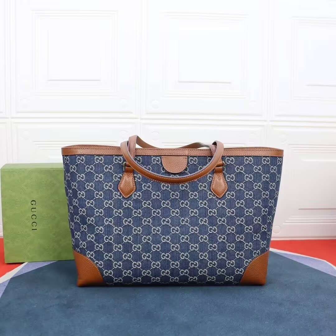 Gvc*1 Denim GG Monogram Medium Ophidia Shopping Tote 38x28x14cm