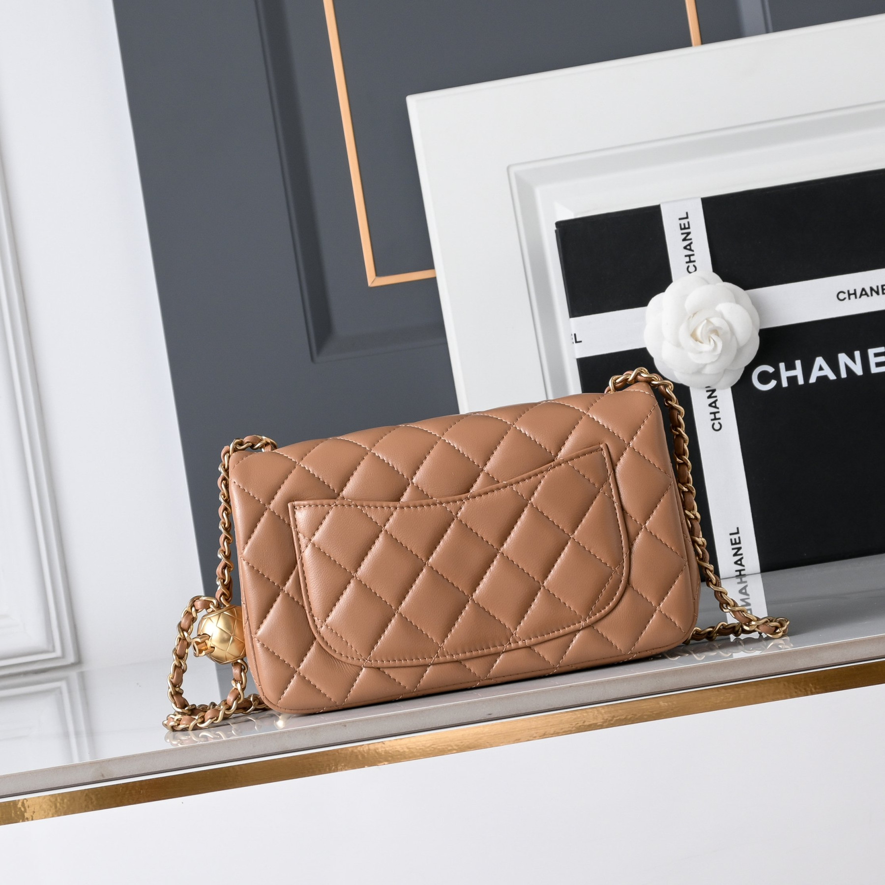 Ch**el Flap Bag Caramel AS1787 20x13x7cm
