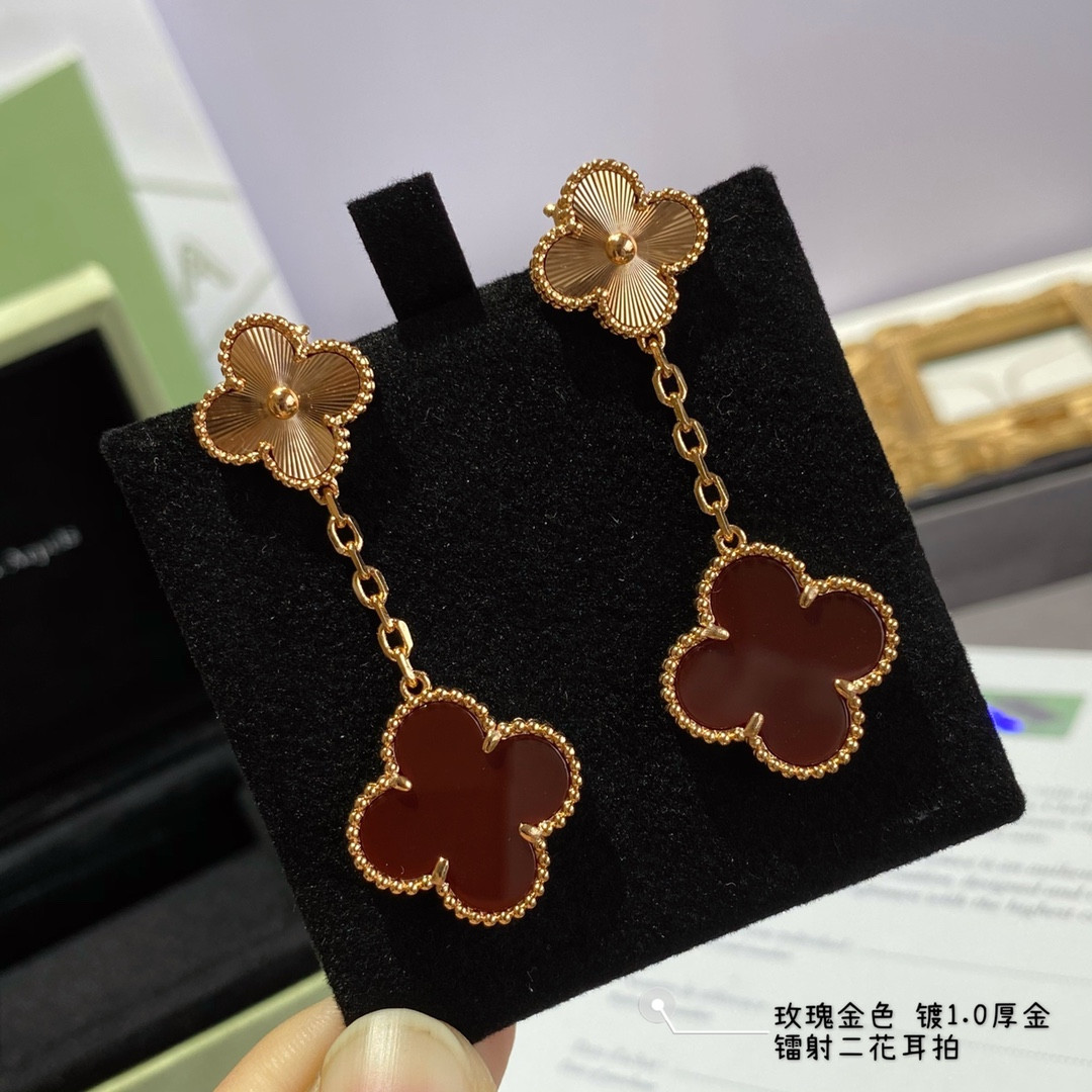 V*n Cl**f & Arpels laser red Two Flowers Earrings