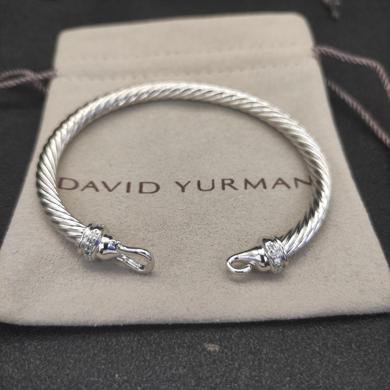 David Yurman 5mm silver Hook With Diamonds Bracelet(wrist circumference 15-19cm)