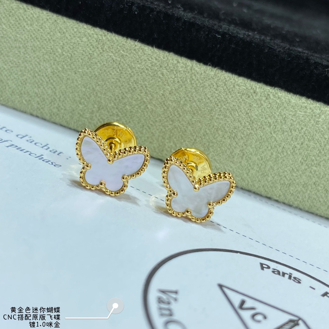 V*n Cl**f & Arpels White Mother-of-Pearl Mini Butterfly Stud Earrings