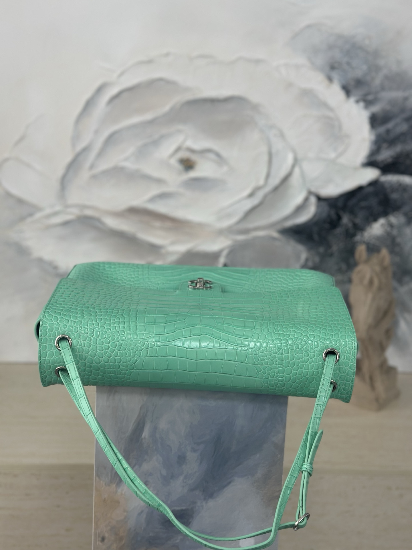 Ch**el Maxi Flap Bag Glacier Blue Silver hardware AS6233 26x38.5x11cm