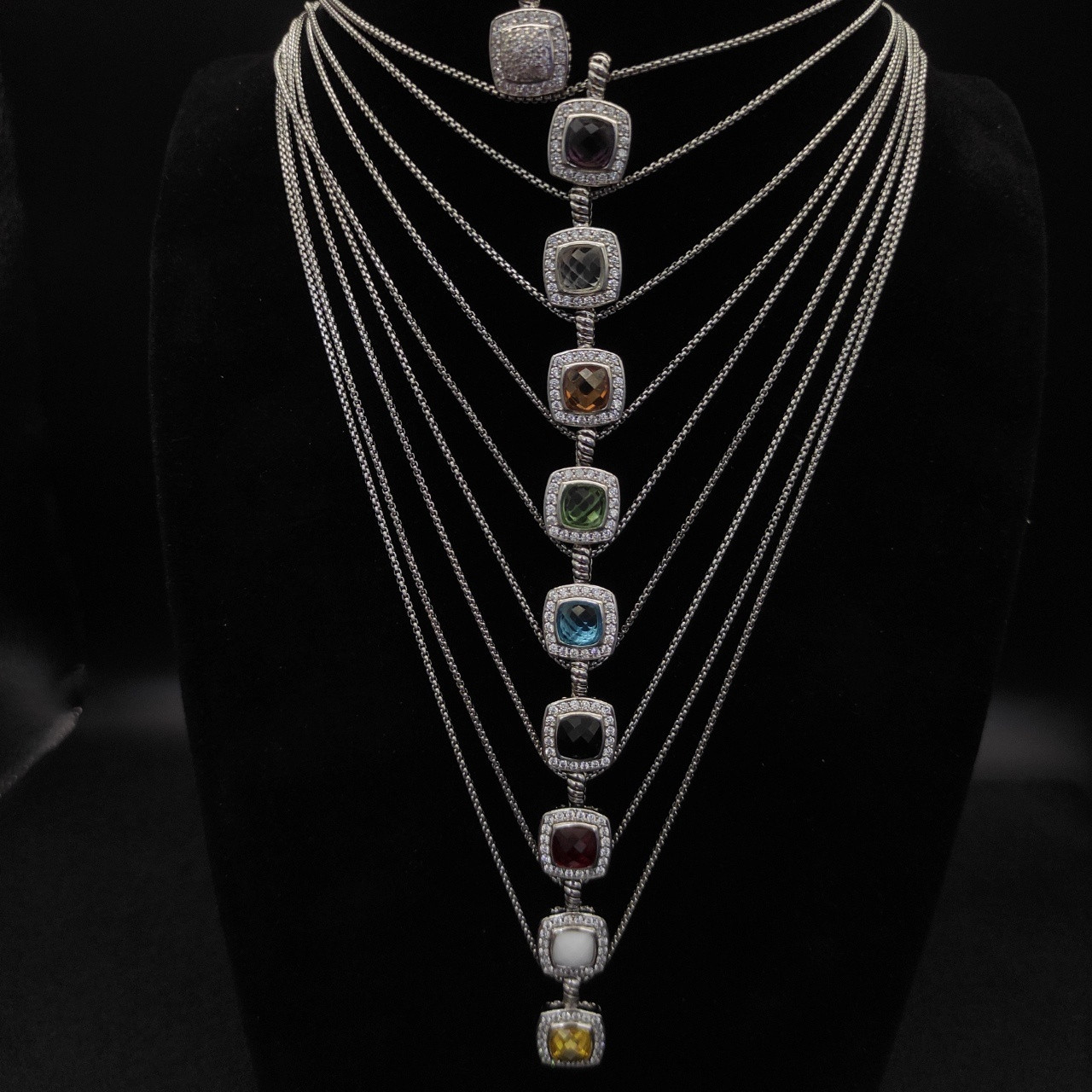 David Yurman Square D1am0nd Necklace(Main stone 7mm, chain thickness 1.5mm, length 45+5cm delay chain)