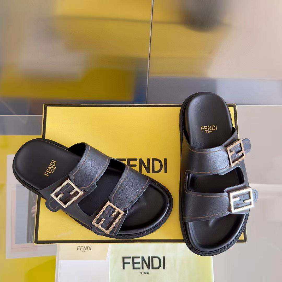 UA F**di Feel Black leather slides