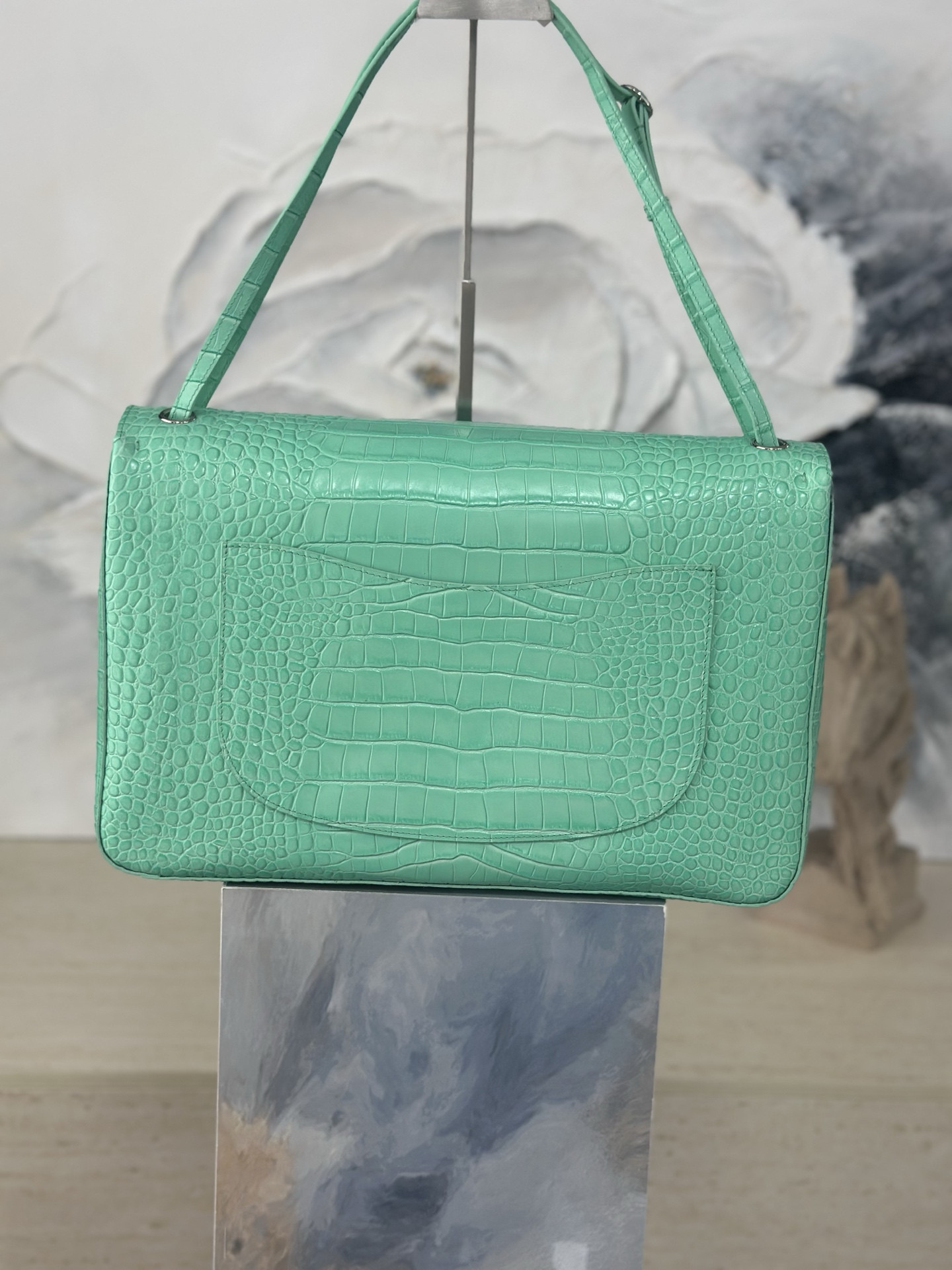 Ch**el Maxi Flap Bag Glacier Blue Silver hardware AS6233 26x38.5x11cm