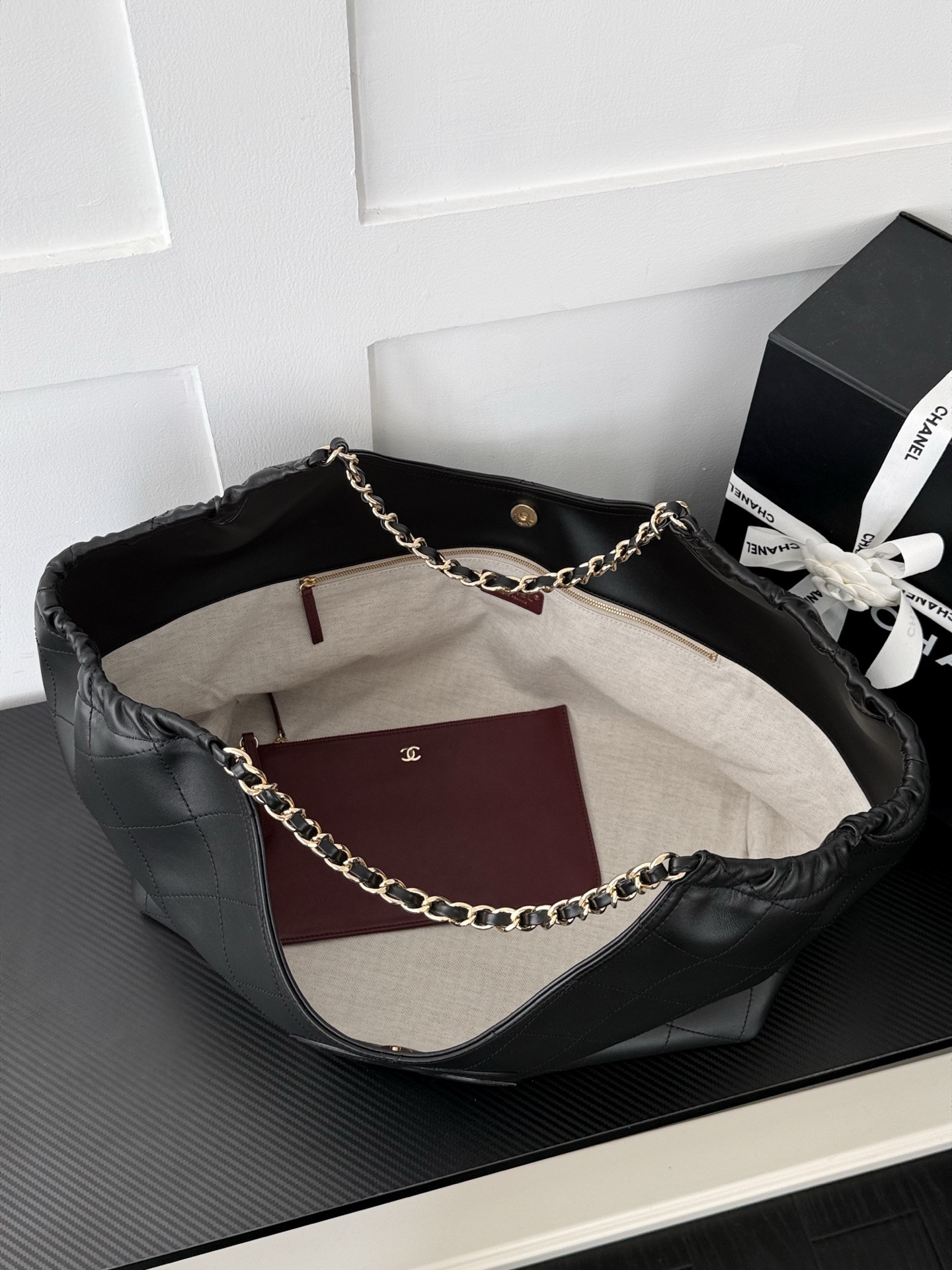 Ch**el Shopping Bag AS6574 BotT0m Length: 41cm,Center Height: 24cm,Side Height: 34cm,Opening Length: 61.5cm,Width: 17cm