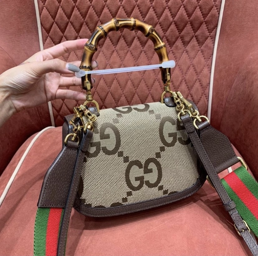 Gvc*1 Small Bamboo Handbag with S*per Double G Pattern