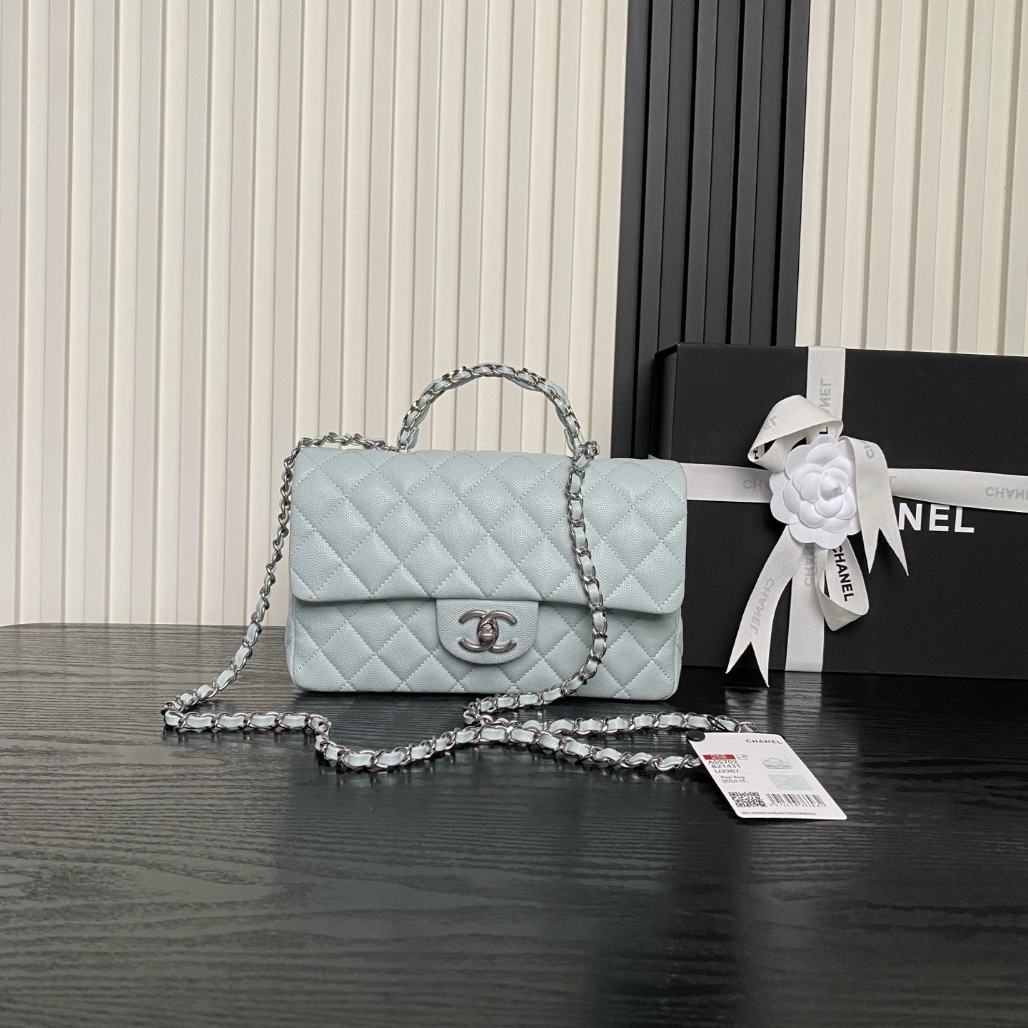 Ch**el flap bag with top handle as5702 22.5x13.5x6cm