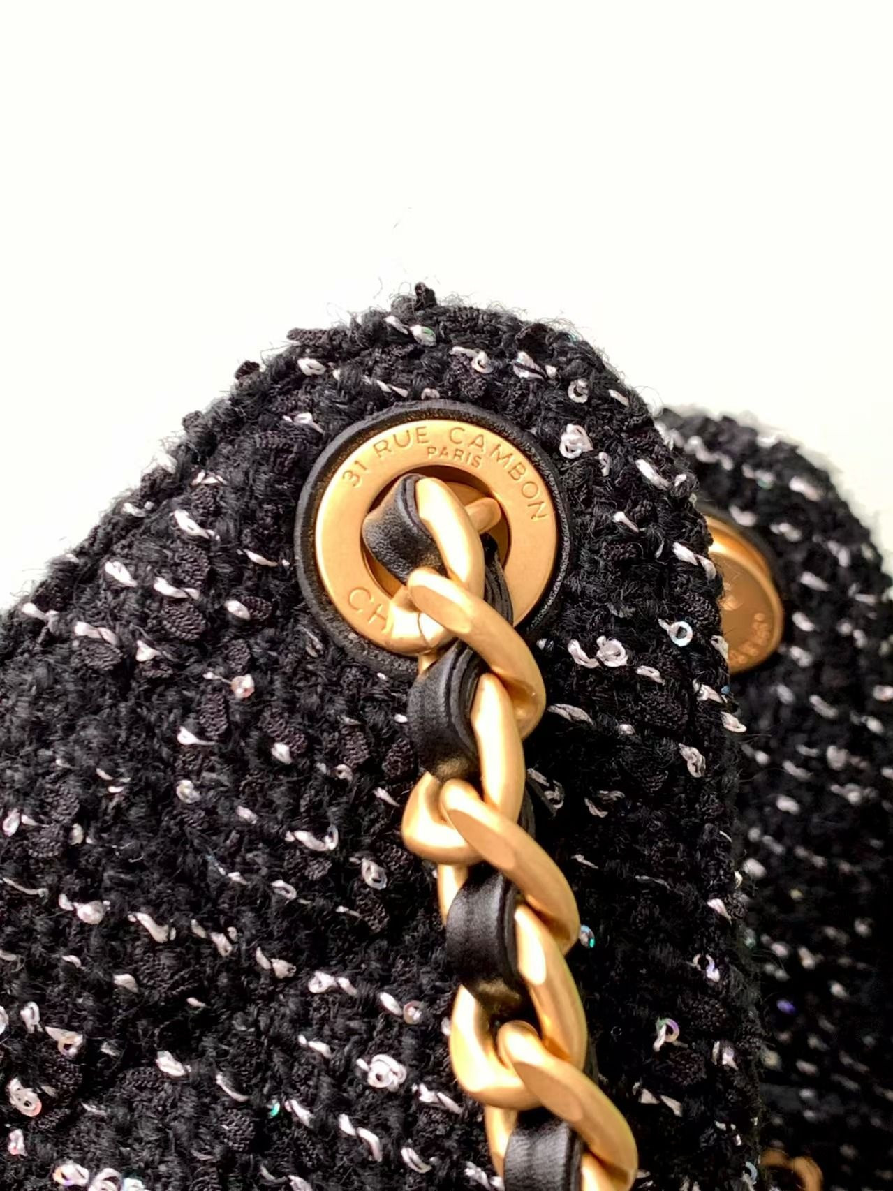 Ch**el 25 Bucket Tweed Bag 26x30x14cm