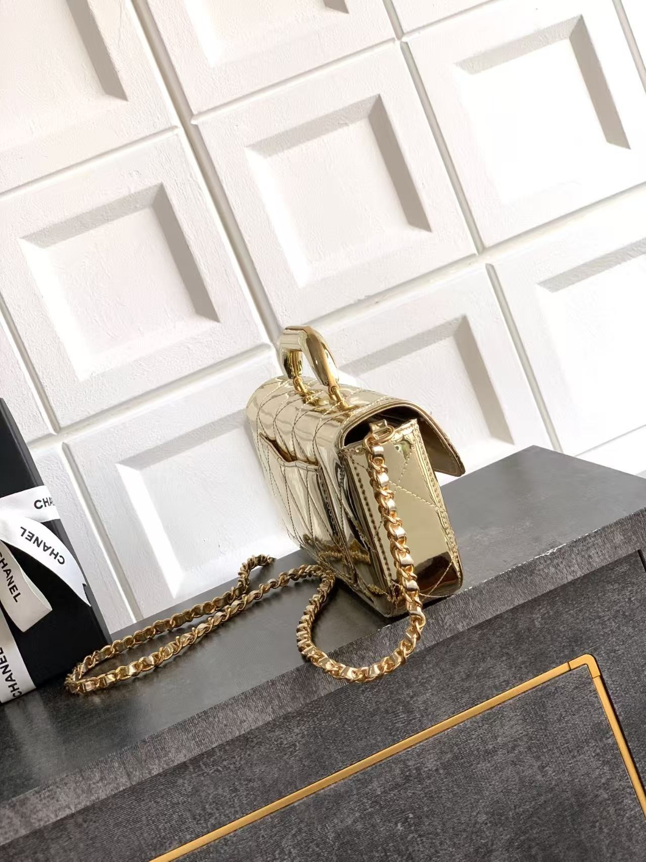 Ch**el Large Flap Bag with Top Handle 12.5x30x5cm